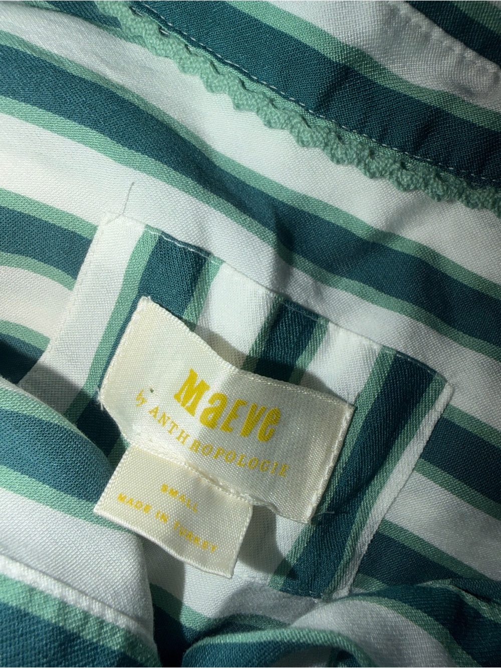 Maeve Anthropologie Silky Striped Button down Shirt Green Pattern - Picture 2 of 7